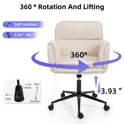 Criss Cross Chair with Wheels, Adjustable Armrests, Cloth Swivel Vanity Chair, Comfortable Office Chair, Adjustable Height Computer Makeup Gaming Desk Chair, Beige