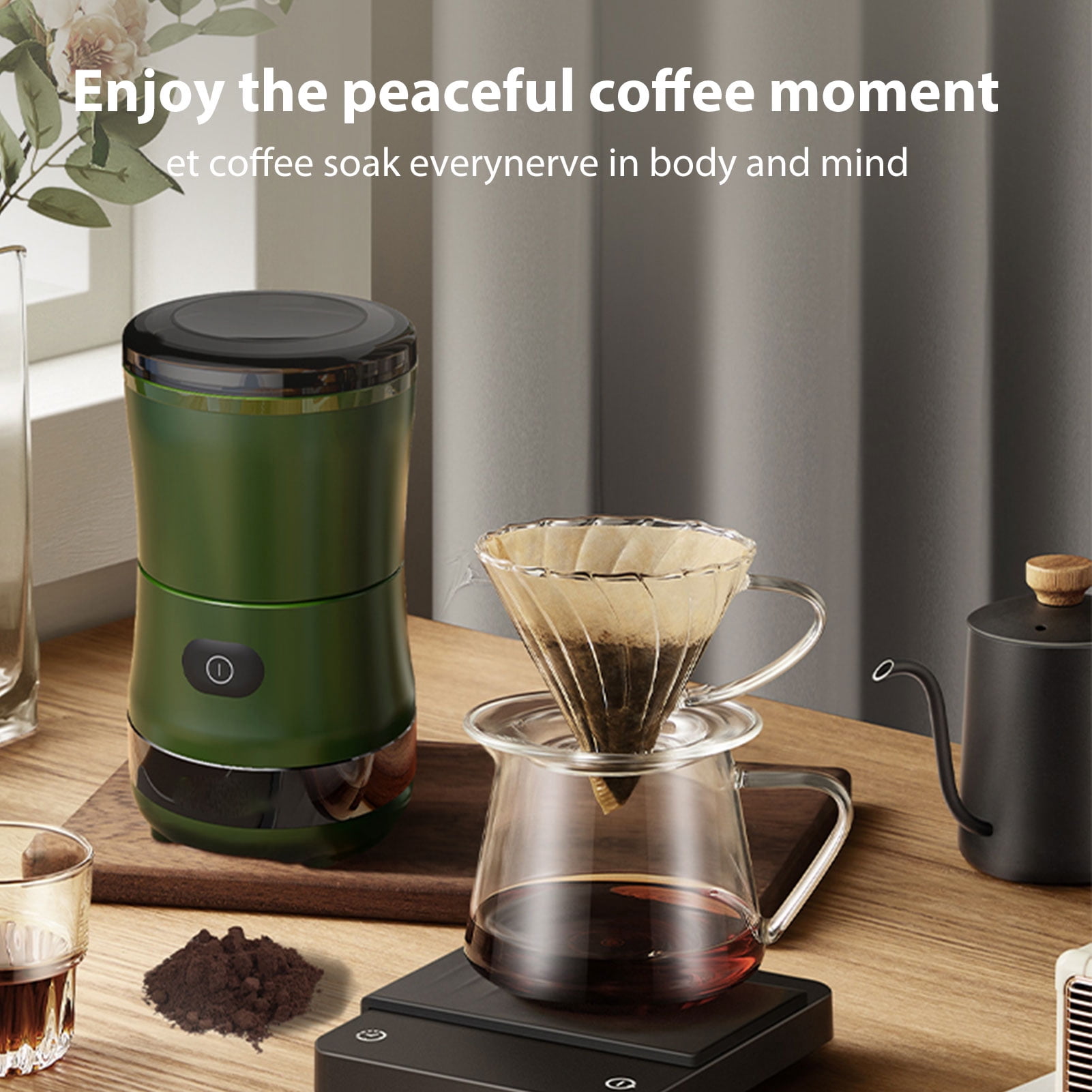 BIMZUC Portable Coffee Grinder Juicer Ice Crusher 3-In-1 High-Speed 18000BPM Compact Electric Food Processor for Camping and Outdoor Travel, Green (8.66 inches / 22 cm)