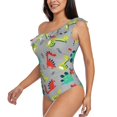 thumbnail image 3 of Yiaed Cute Dinosaur Print Women One Piece Swimsuits Tummy Control One Shoulder Bathing Suits Pattern Ruffle Swimwear-X-Large, 3 of 8