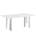 thumbnail image 5 of Stylish Silver and White Dining Table, Imitation Marble Glass Top with Metal Legs, Minimalist Design, 5 of 5