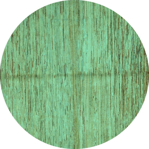 Ahgly Company Machine Washable Indoor Round Abstract Turquoise Blue Modern Area Rugs, 6' Round