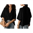 thumbnail image 3 of Blusa Informal Elegante para Mujer, de Negocios, de Corta, con Cuello en V y Tapeta, Color Negro, Talla XL, 3 of 8