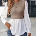 thumbnail image 4 of White Tops for Women Womens Tunic Tops Fashion Sleeve Round Neck Casual Stitching Tops Blouse, 4 of 6