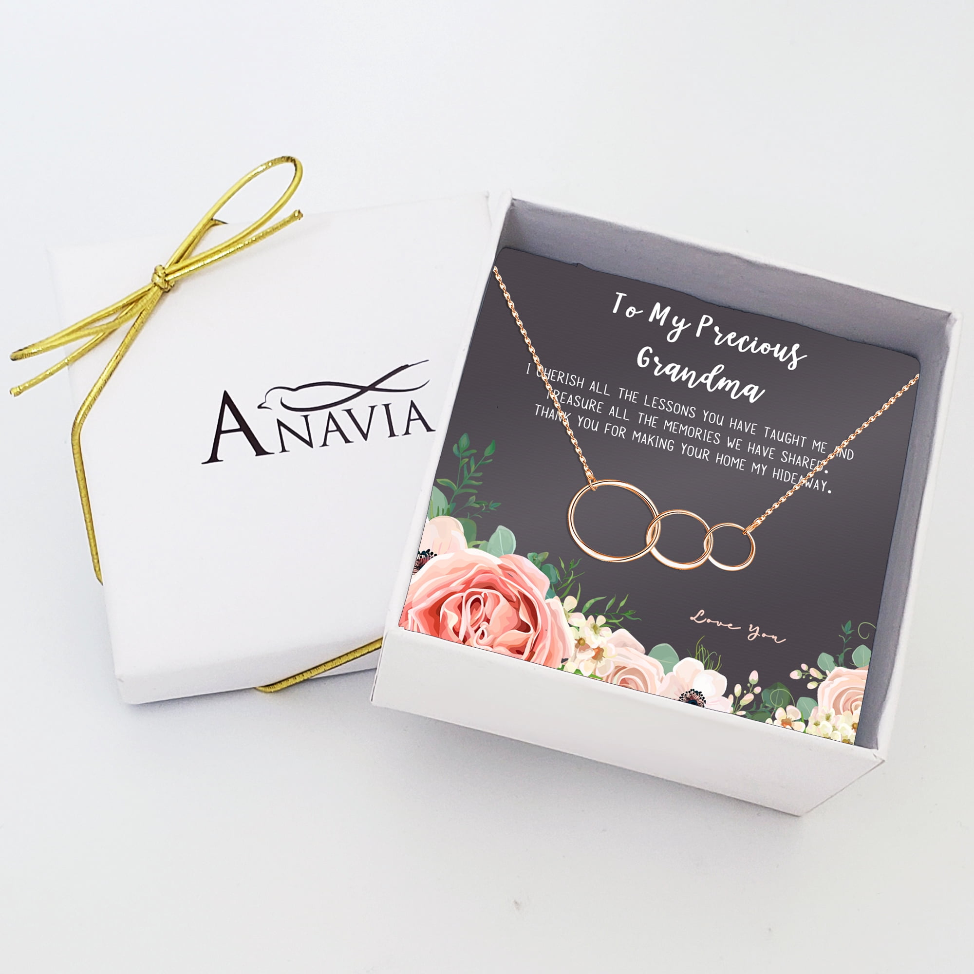 Gift for Grandmother's Day Card Necklace, Mother's Day Jewelry, Mother' Day Necklace and Card Gift, Necklace and Card Mother's Day Gift Ships Next Day! [Rose Gold 3 Rings, No-Personalized Card]
