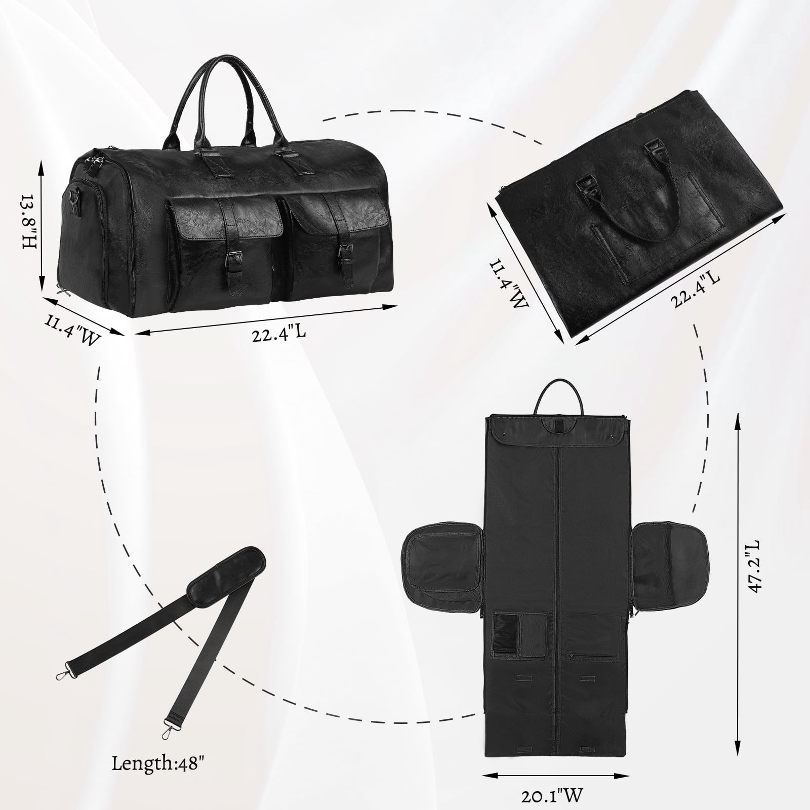 Convertible Travel Garment Bag, Overnight Waterproof Leather Carry-on Duffel Bag for Men Women 2 in1 Hanging Business Suitcase