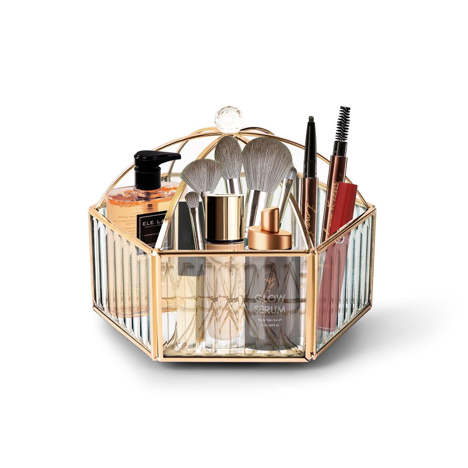 360 Degree Adjustable Rotating Makeup Organizer,Glass Cosmetic Storage