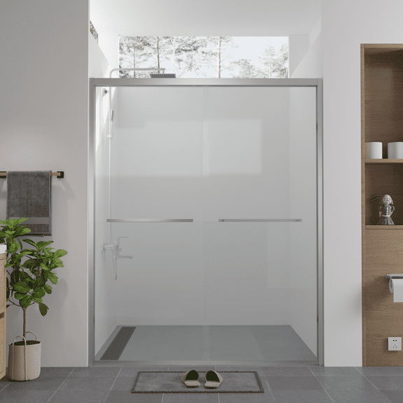 56-60"x74" Aluminum Frame Double Sliding Shower Door,Bypass Bathroom Sliding Door with Premium 1/4" (6mm) Clear Tempered Glass, Chrome Hardware Sliding Glass Shower Enclosure,Chrome Finished