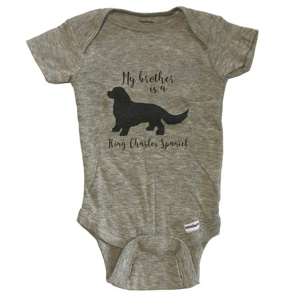 My Brother Is A King Charles Spaniel Cute Dog Baby Bodysuit - King Charles Spaniel One Piece Baby Bodysuit - Grey