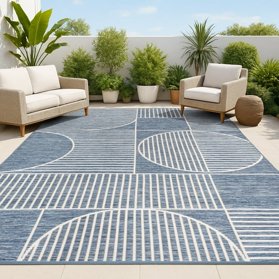 JONATHAN Y SAVANNAH 3 x 5 Area Rug, Arielle Lines Machine-Washable Reversible - Navy/Cream, SVH111A-3