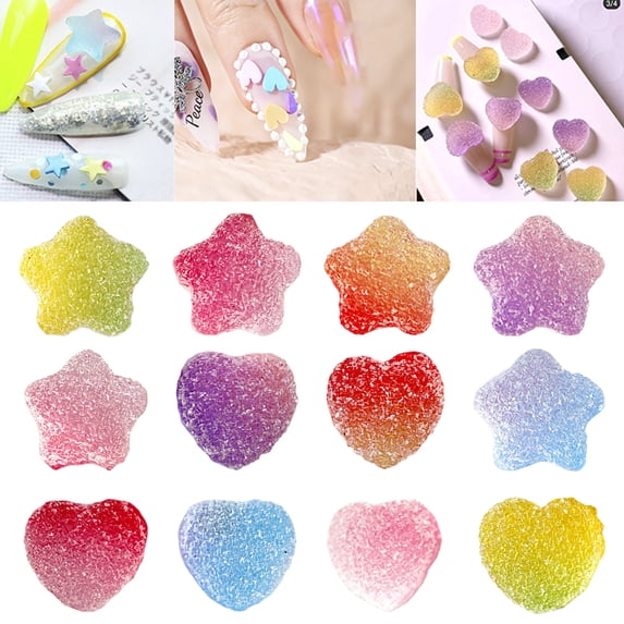opvise 10Pcs Heart Nail Decoration Exquisite DIY Soft Clay Nail Art Jewelry Fondant Stars for Women