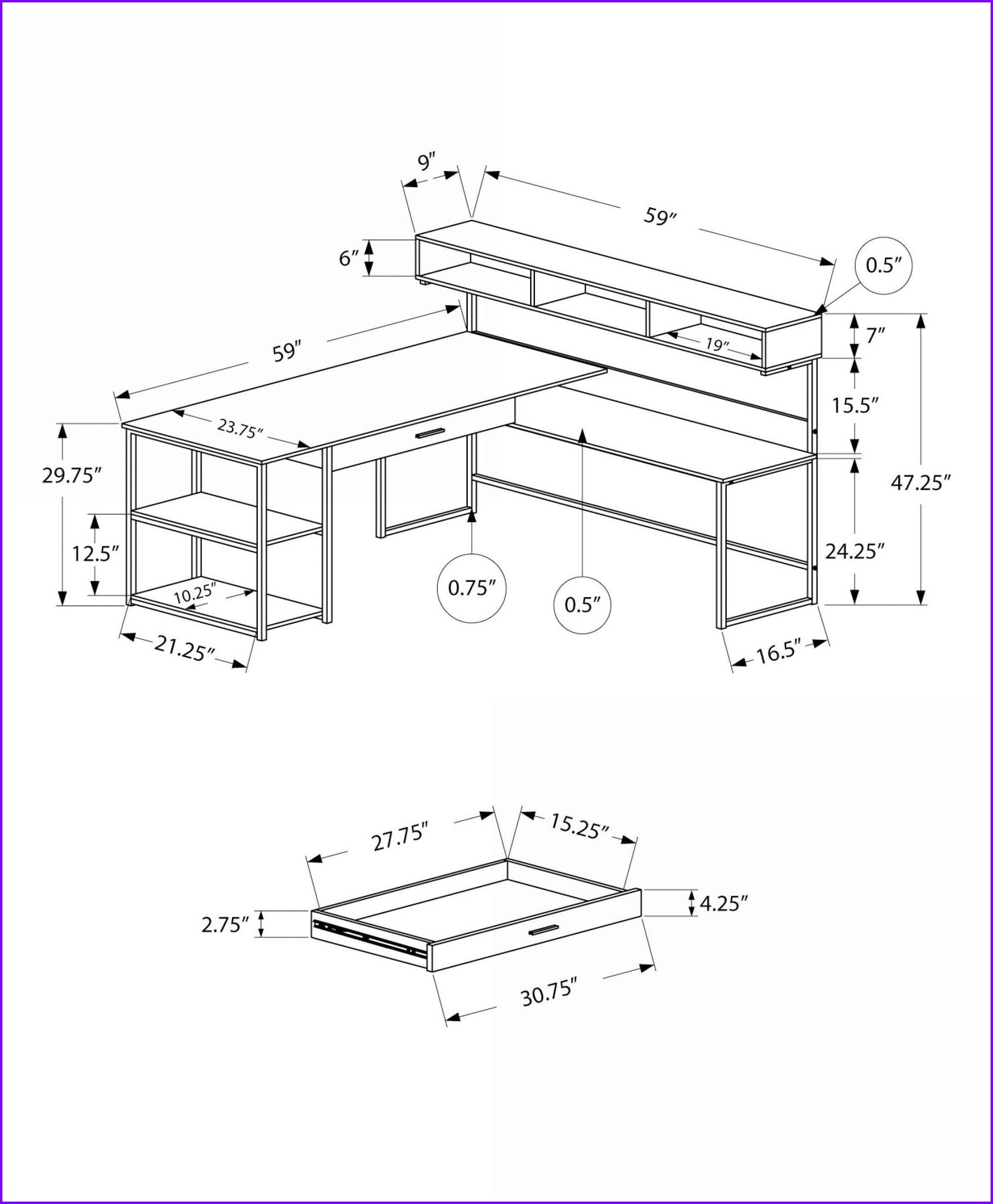Desks, L-Shaped Corner Home Office Desk with Storage, Modern Dark Taupe Laminate Black Metal | Taupe | MDF