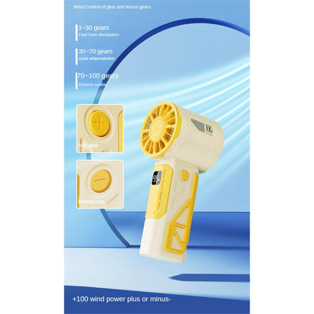 Handheld Turbo Fan 100 Speed Adjustable Outdoor Portable High Speed Fan Fast Cooling Fan Silent Fan for Work and Study B