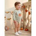 thumbnail image 5 of BemeyourBBs Newborn Baby Boys Girls My First Halloween Outfit Baby Girl Boy Fall Clothes Waffled Striped Bubble Romper Letter Pumpkin Embroidery Long Sleeve Jumpsuit Bodysuits Playsuit, 5 of 9