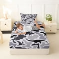 thumbnail image 4 of Feelyou Gray Camo Dinosaur Twin Sheet Sets for Male Goods, Kawaii Silhouette Wildlife Bedding, Black Grey, 3-Piece, 4 of 5