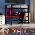 thumbnail image 4 of MODERNLUXE Twin Size Loft Bed with Desk and Shelves, Metal Gaming Bed with LED Light and USB Charging, Black, 4 of 16