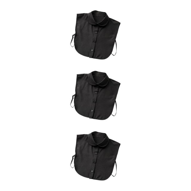 QualitChoice Design Simple Couleur Unie Faux Col Mode Formelle Chiffon Faux Demi-Chemise Décoratif Détachable Col Rabattu Vêtements Décor Noir Rond 3 Pcs