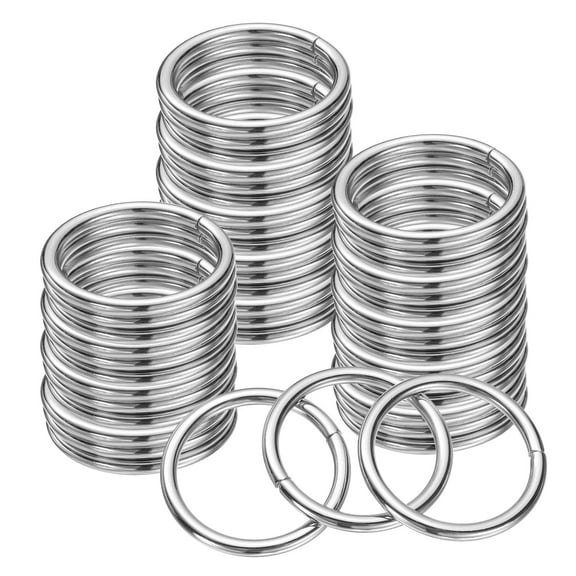 Uxcell 60 Pcs Metal O Rings for Crafts 1 inch Round Ring Buckles Small Welded Multi-Purpose Metal Rings Silver Tone