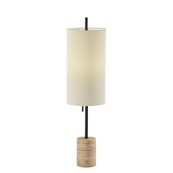 Adesso Eleanor 30" Travertine & Black Table Lamp with Off-White Pleated Cylinder Shade