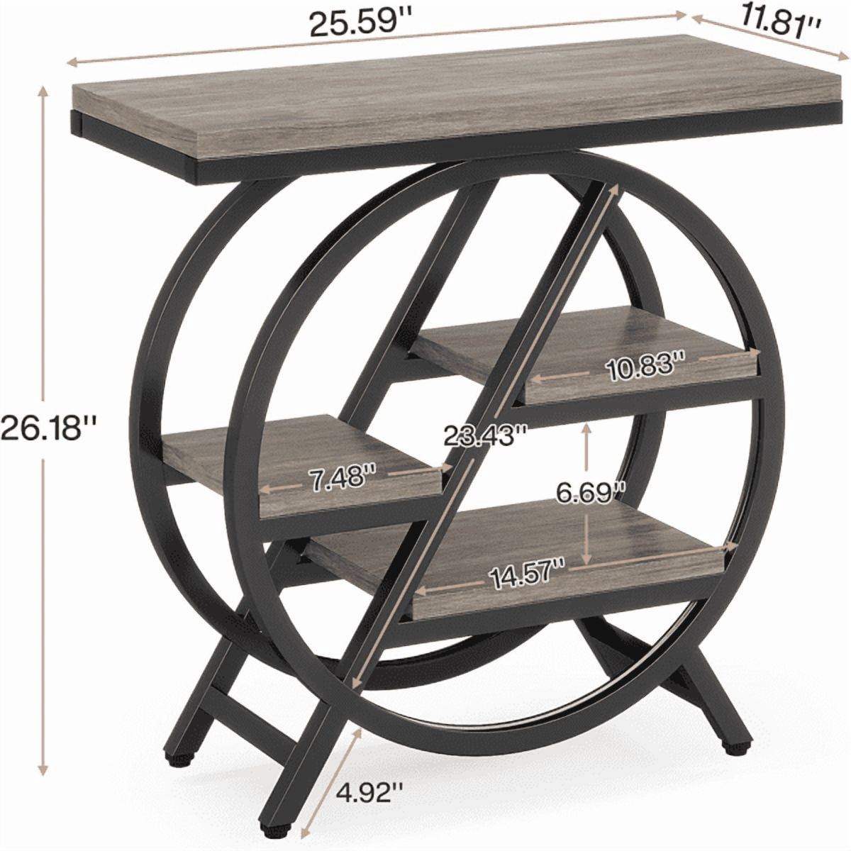 3-Tier Industrial End Table, Slim Side Table with Open Storage Shelves, Wood & Metal Frame for Living Room/Bedroom/Office