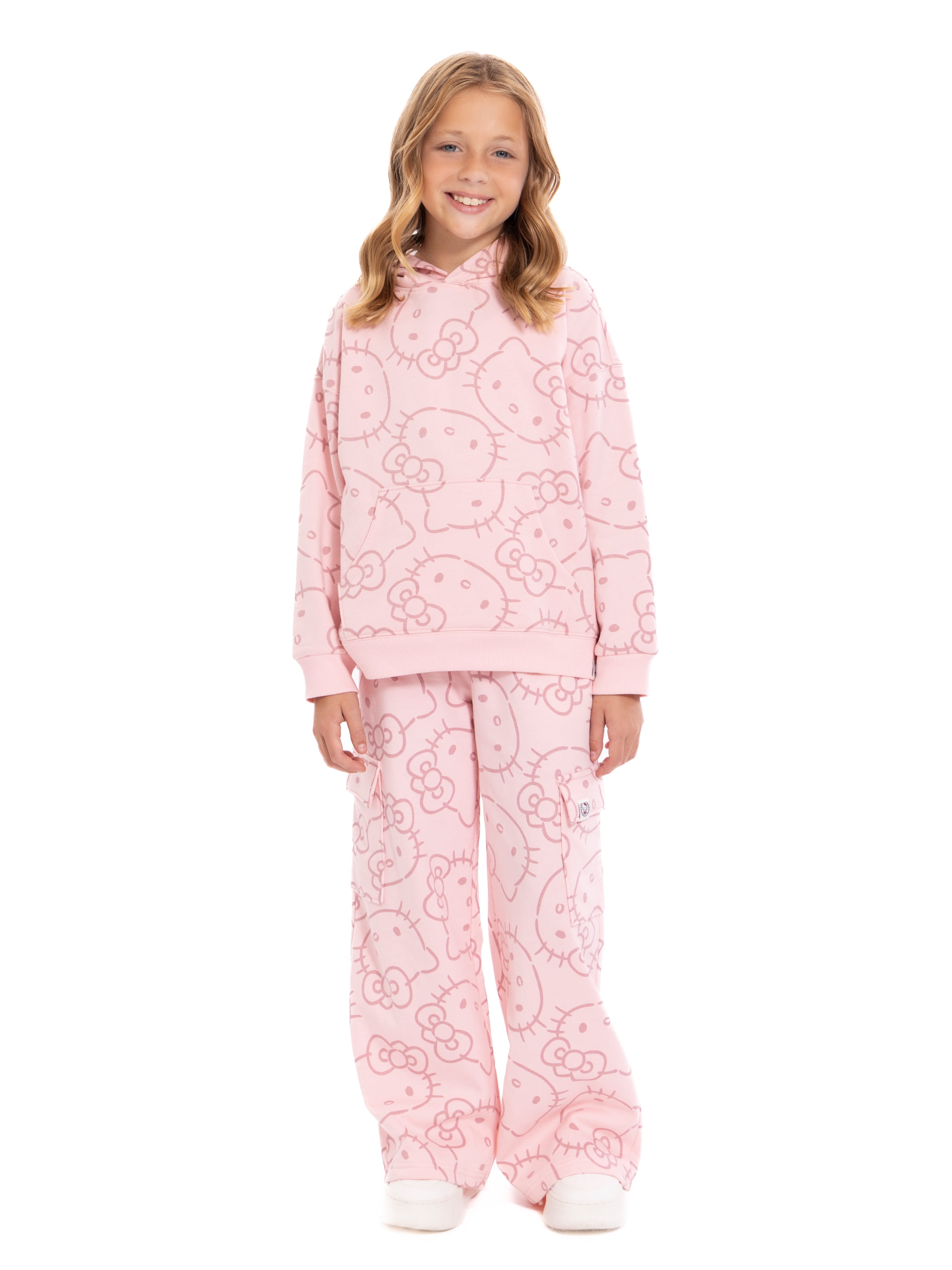 Wonder Nation Hello Kitty Girls Graphic Fleece Cargo Pants, Sizes 4-18
