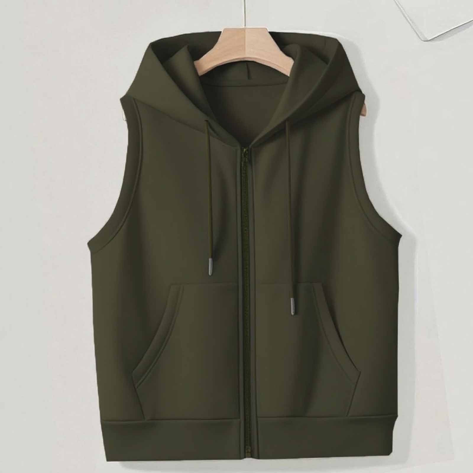 Womens Casual Sweatshirts Cotton Sleeveless Hooded Outerwear Vest with Pockets Sport Casual Full Zip Hoodie Jacket (5XL, Army Green)