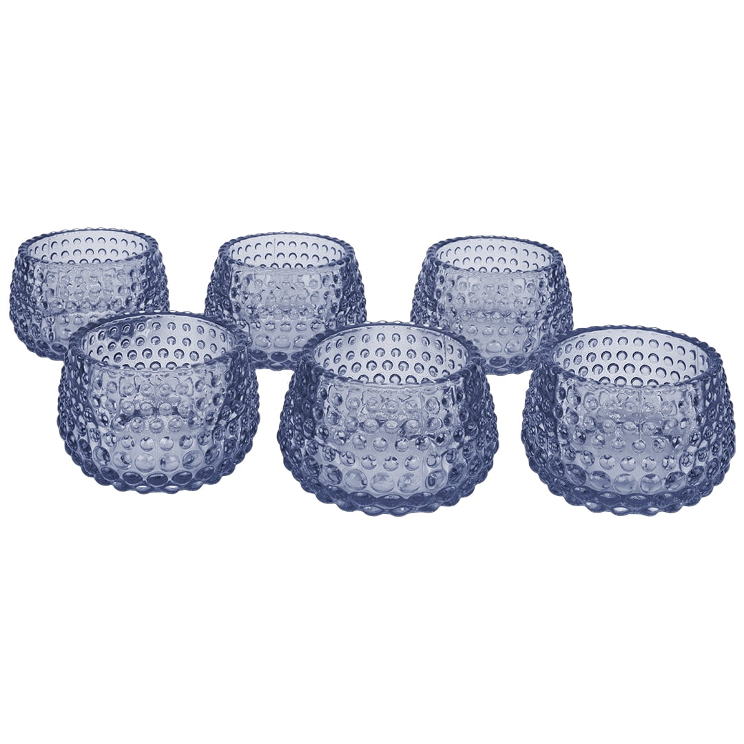 Koyal Wholesale 2" Tall Navy Blue Modern Hobnail Glass Candle Holders