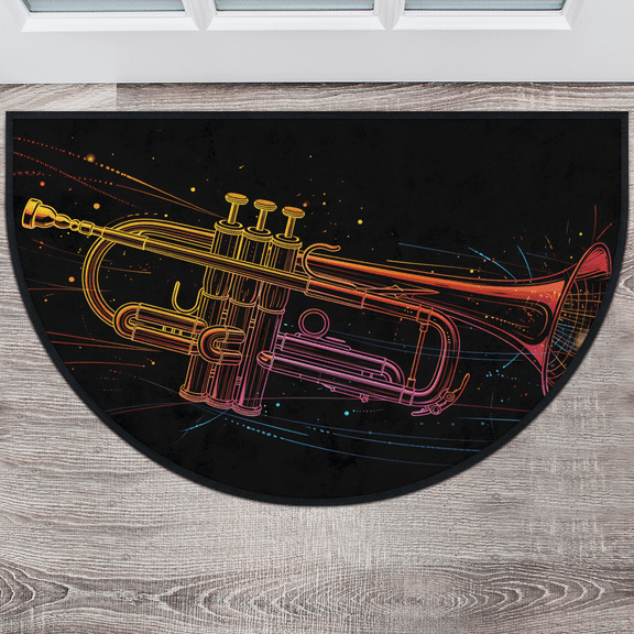 CURLYOOT Trumpet Music Half Round Door Mat 40'' x 63'', Indoor Outdoor Entrance Rug, Semi Circular Area Rug, Non Slip Washable Absorbent Doormat, Laundry Room Rug