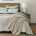 thumbnail image 6 of EVERGRACE Cotton Border Frame Tack-Stitch Quilt Bedding Set King Size, Coastal Oversized 3 Pieces Lightweight Bedspread Coverlet for All Season, with 2 Matching Shams, Washed Black, 6 of 8