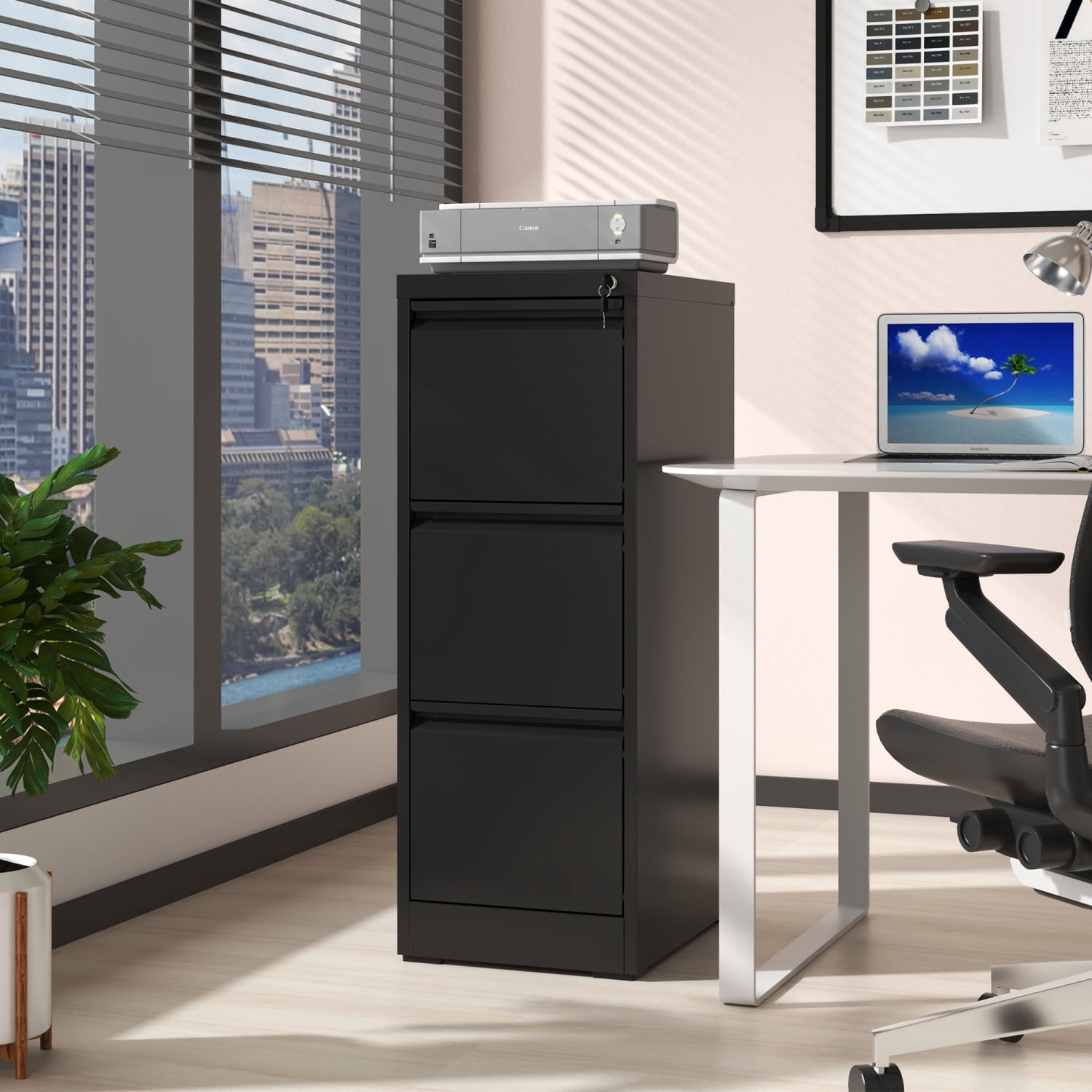 3 Drawer Metal Vertical File Cabinet with Lock Home Office Steel Filing Cabinet for A4/Legal/Letter Size Documents