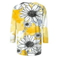 thumbnail image 4 of hopeusnice Blouses pour Femmes Chic Décontracté Tunique à Col Rond Hauts de Printemps Coupe Ample Manches 3/4 Motif Floral Chemises Tendance d'Automne T-Shirts Légers Basiques Jaune TG, 4 of 5