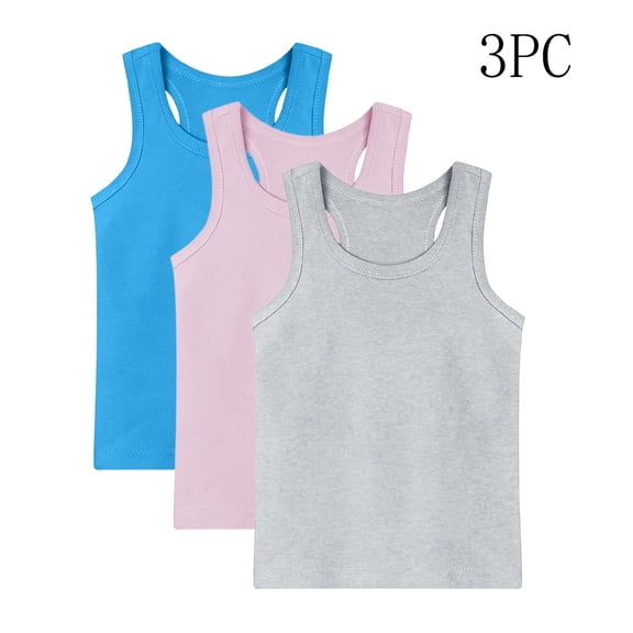 Yertdoel Girls Tank Tops 3 PC Kids Solid Crew Neck Sleeveless Undershirts Casual Athletic Tank Tops for Boys Girls, 1-13 Years