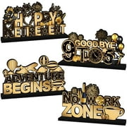 4Pcs Retirement Party Decorations Table Wooden Centerpiece Black and Gold Themed Happy Retirement Table Decorations Photo Prop for Goodbye Party Tiered Tray Decor