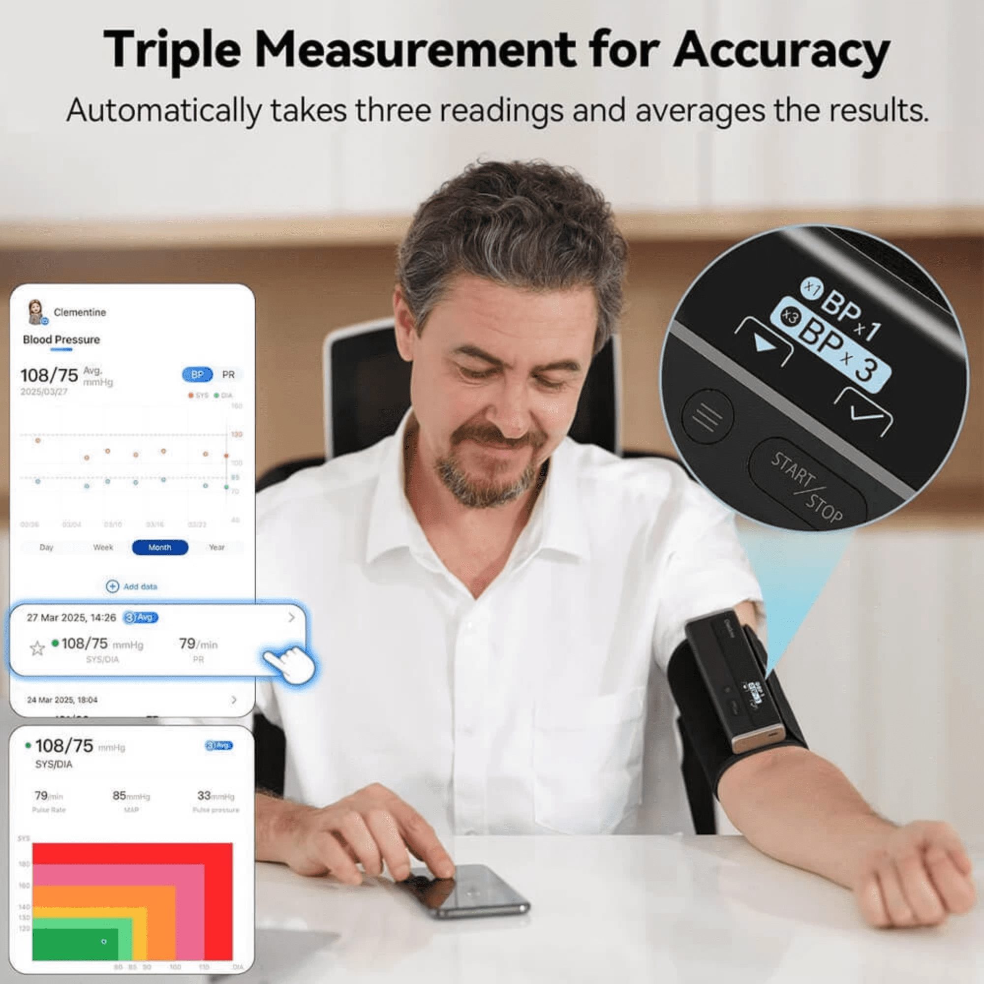 Open Box Checkme 3-in-1 Upper Arm Blood Pressure Monitor with AI EKG/ECG Analysis & WiFi Connectivity