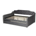 thumbnail image 3 of Bowery Hill Transitional Velvet Button Tufted Full Daybed with Trundle in Gray, 3 of 9