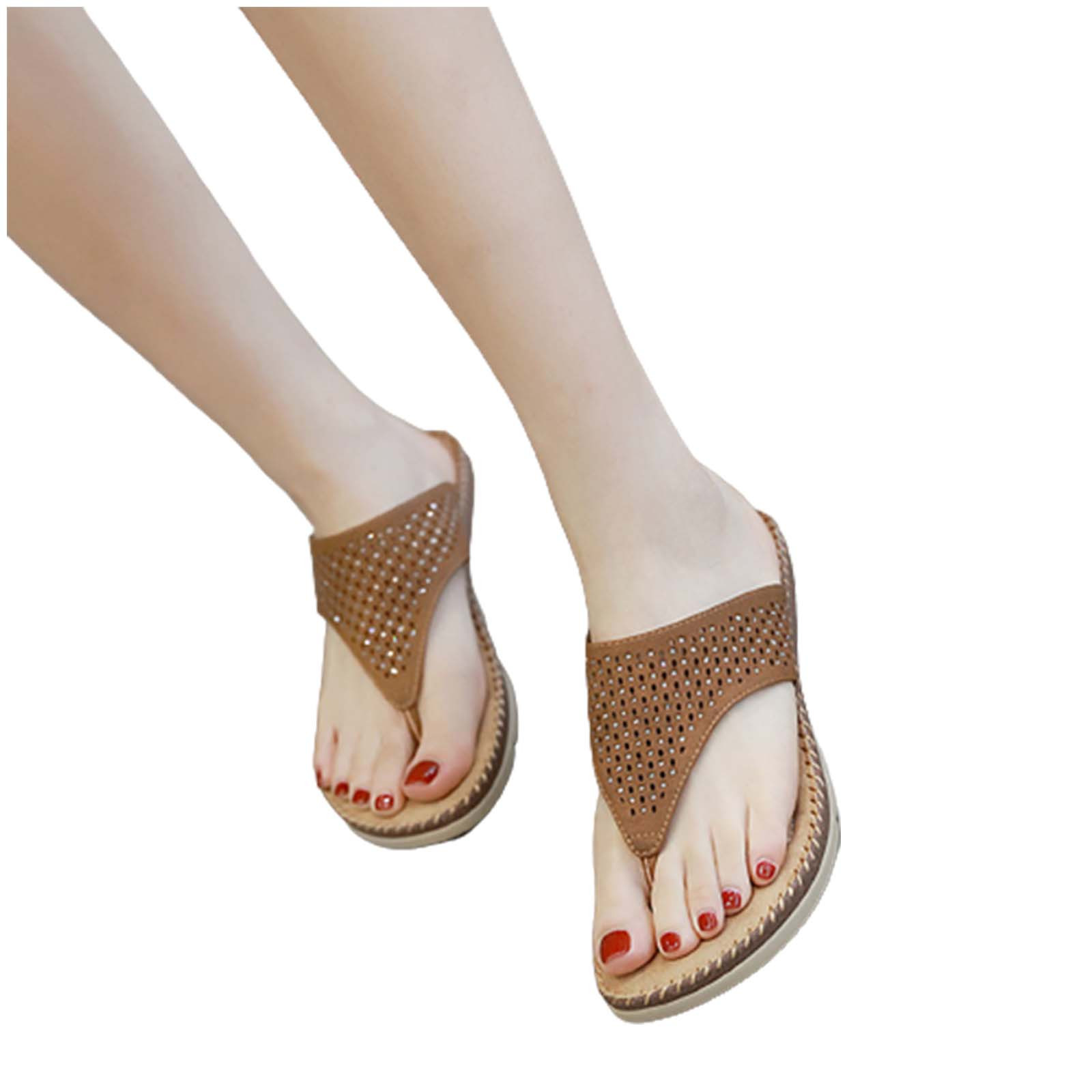 NOKIO Ladies Low Heel Sandals Casual Drill Surface Rhinestone Roman ...