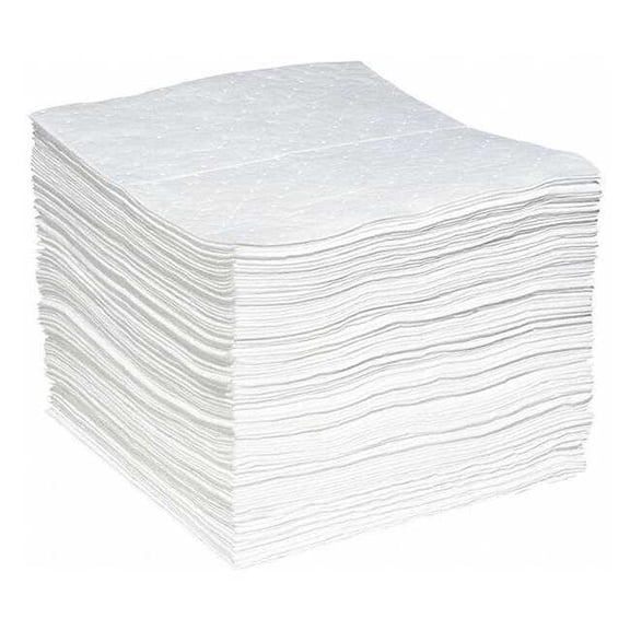 Spilltech Sorbent Pad, 28 gal, 15 in x 19 in, Oil, White, Polypropylene WPL100H