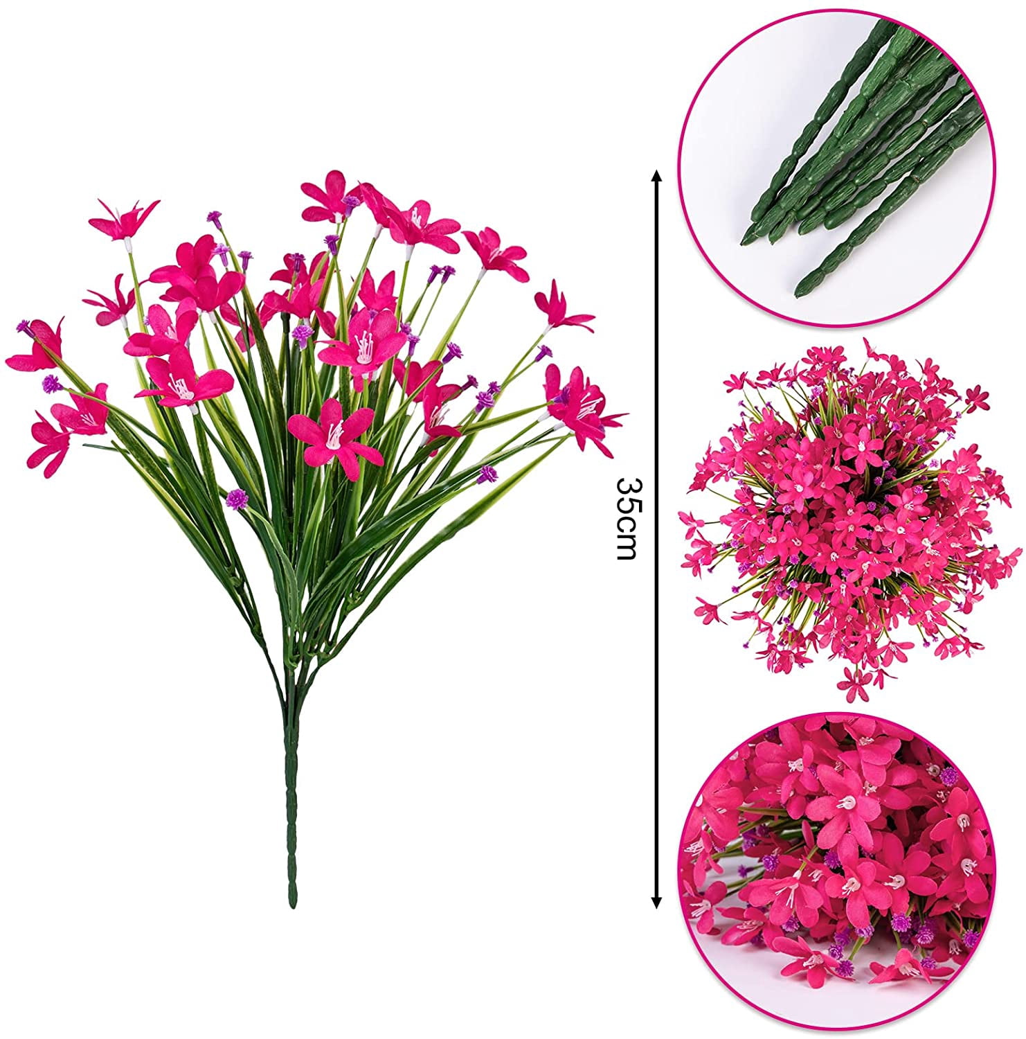 Artificial Daffodils Flowers Outdoor UV Resistant Fake Flowers Plants Faux Flowers for Garden Porch Window Box Wedding Home Decor,Rose Red