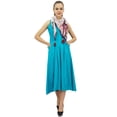 thumbnail image 1 of Bimba Women's Designer Rayon Dress With Pockets Solid Aqua Maxi With Scarf - 14, 1 of 6