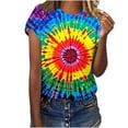 thumbnail image 2 of VBTAPA Tie Dye T Shirts for Women Rainbow Shirts Funny Casual Short Sleeve Crewneck Tops Today's Sales Multicolor M, 2 of 5