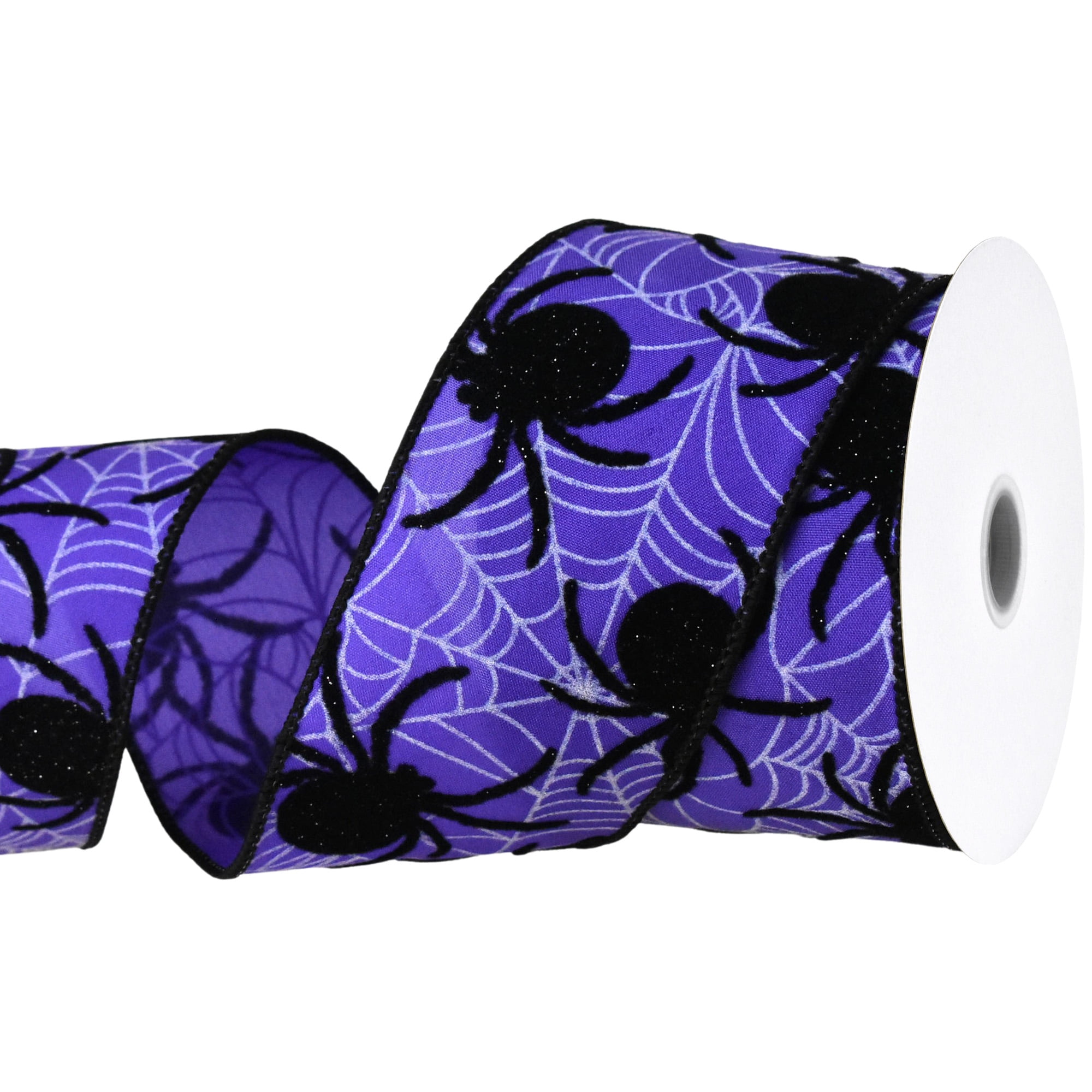 Homeford Halloween Flocked Spider Webs Satin Wired Ribbon, 2
