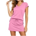 thumbnail image 3 of QATAINLAV Women's Two Piece Skirt Sets Summer Vacation Outfits Travel Tennis Golf Skorts Cap Sleeve Tops and Skirts Lounge Sets Pink XL, 3 of 7