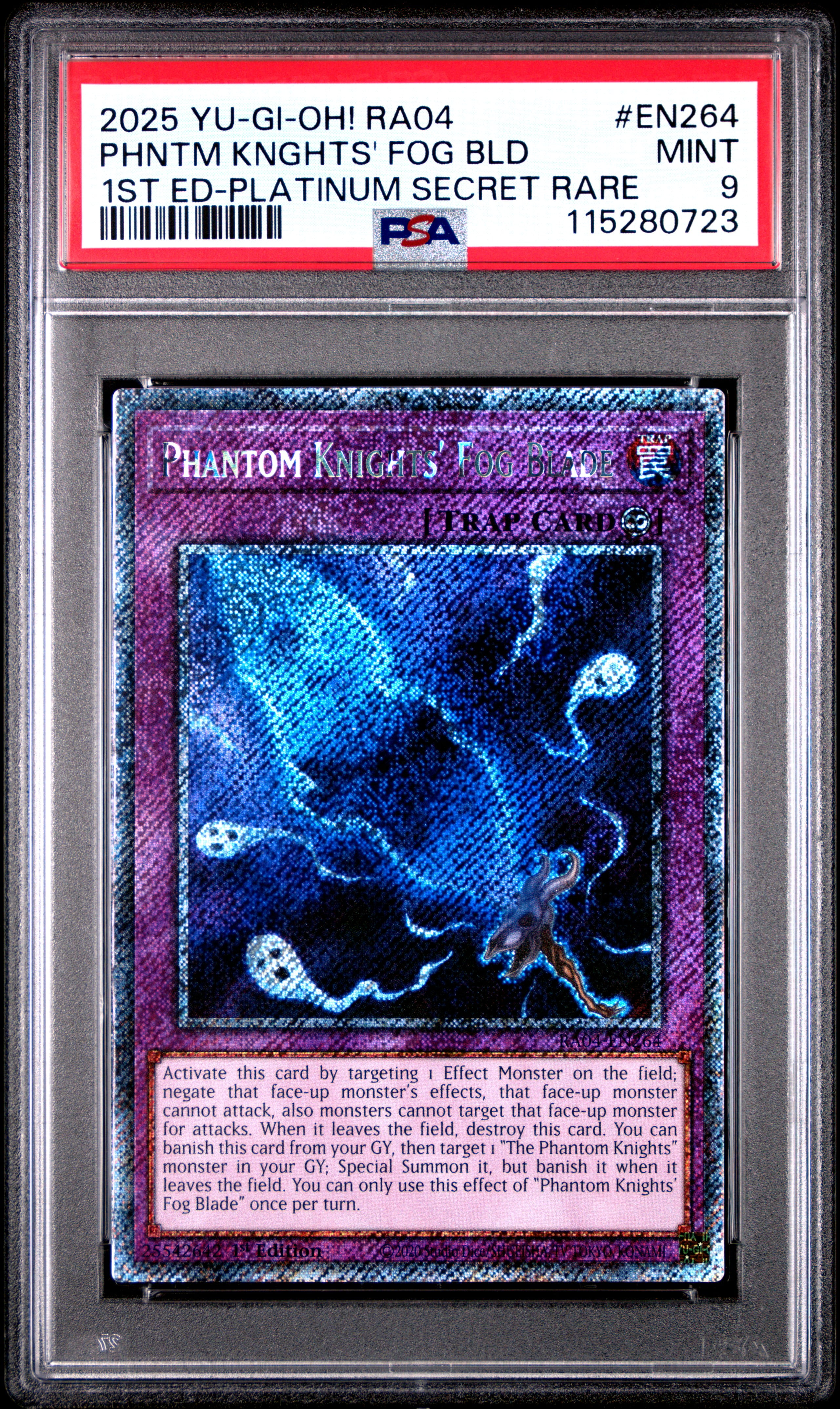 Yu Gi Oh! TCG, PSA Graded 9 MINT, Phntm Knghts' Fog Bld 1St Ed Platinum Secret Rare #EN264, Ra04 Quarter Century Stampede, Fully Encapsulated Bundle with Compatible Yu Gi Oh! Hard Sealed Case