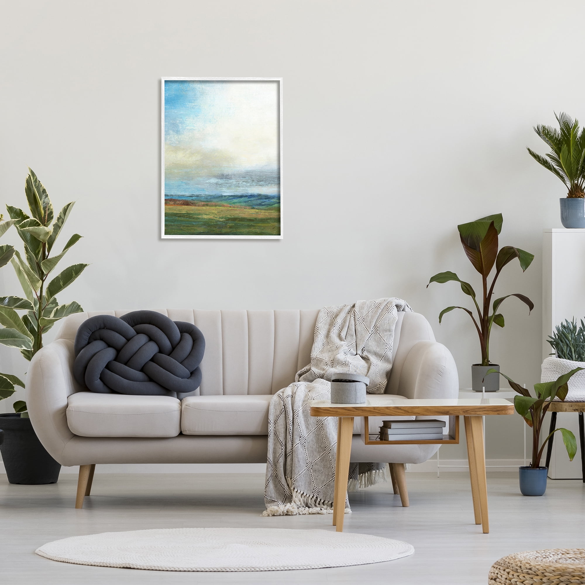 Stupell Industries Blue Sky Meadow Landscape Alluring Green Hills Paintings White Framed Art Print Wall Art, 24x30, by Suzanne Nicoll