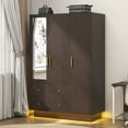 thumbnail image 2 of Blotout 70" Armoire Wardrobe Closet with Mirror, LED Wardrobe Armoire with 2 Drawers, 3 Door Wood Armoire Storage with Hanging Rods and Multi-Layer Shelves, 2 of 7