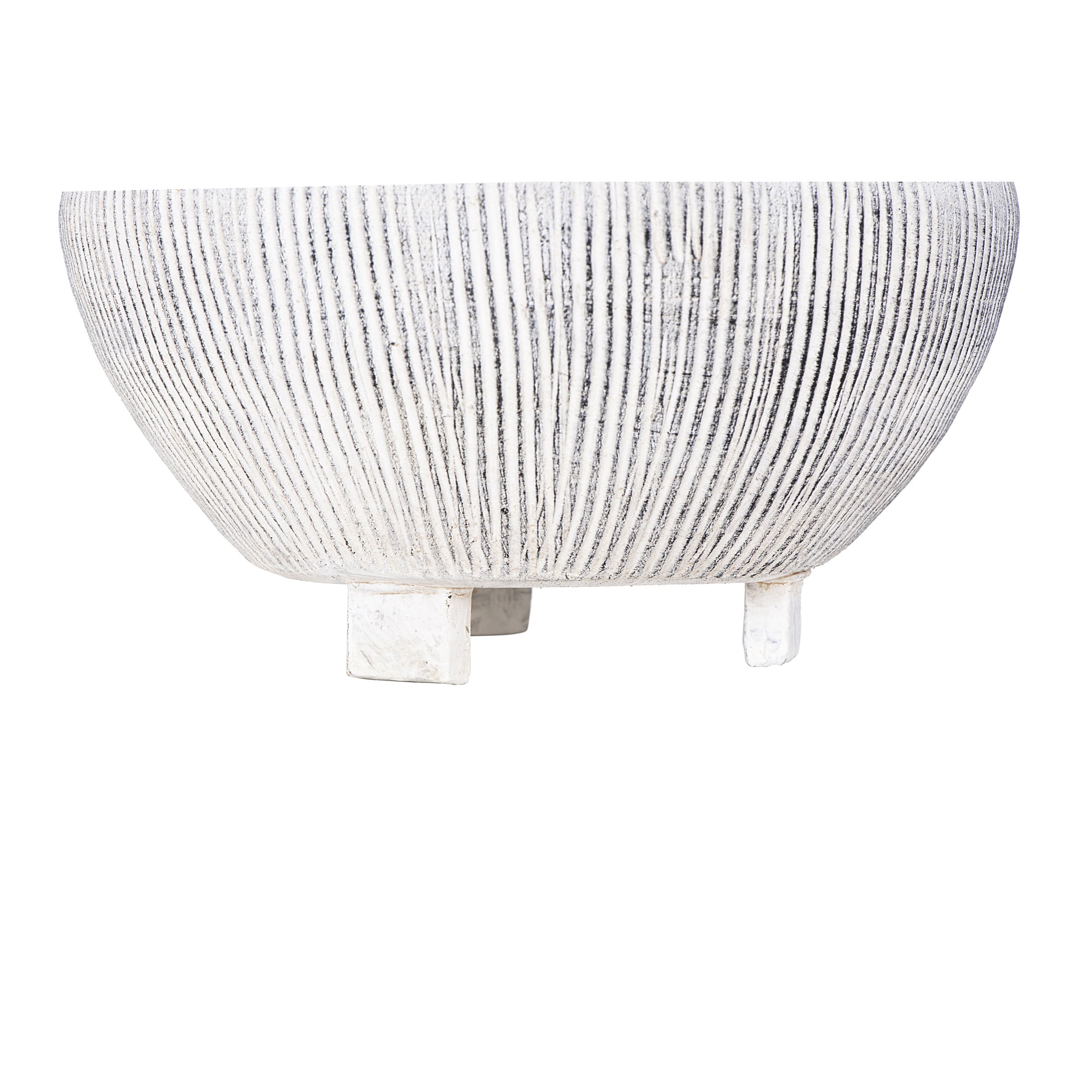 Creative Co-Op Round Terra-cotta Footed Planter with Textured Stripes, Grey