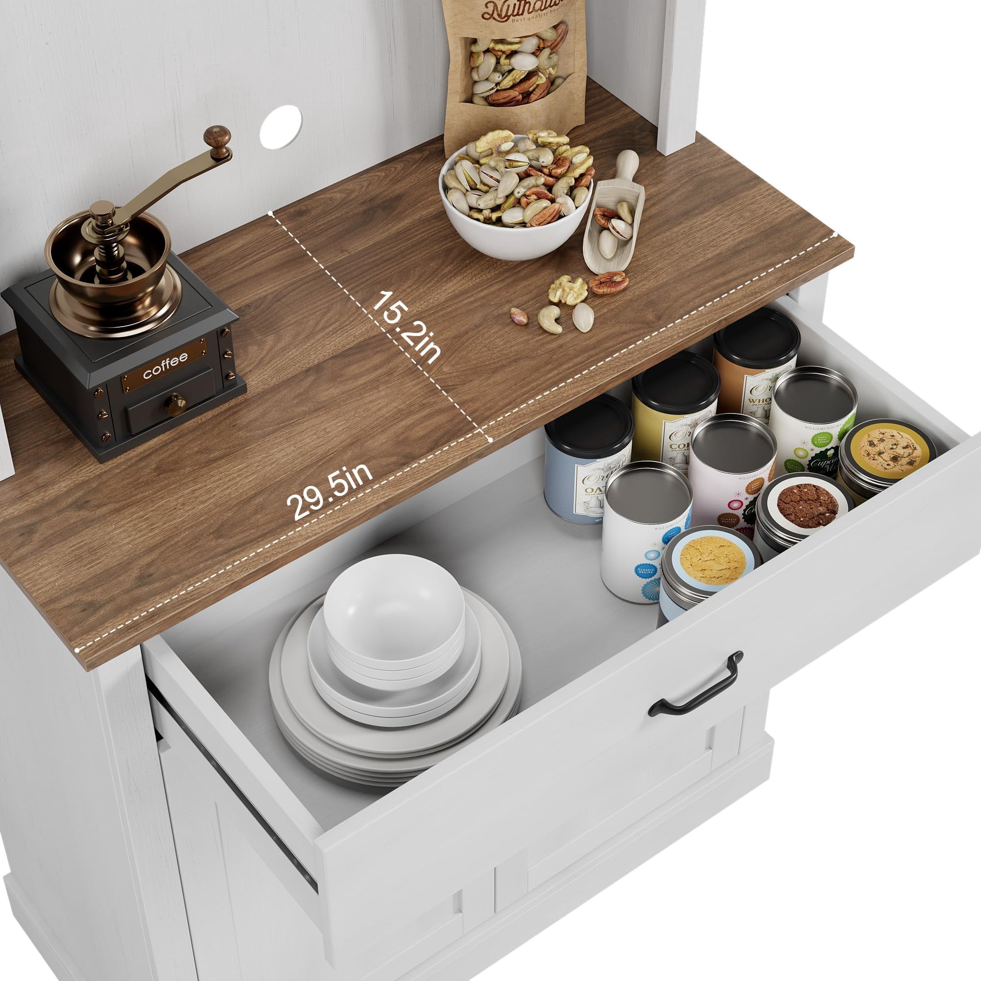 Huisuilinss Kitchen Pantry,71" Tall Pantry Storage Cabinet With Microwave Stand,Kitchen Hutch Cupboard,Freestanding Sideboard Buffet With Drawer,Shelves And Glass Doors,Coffee Bar For Home Dining Room