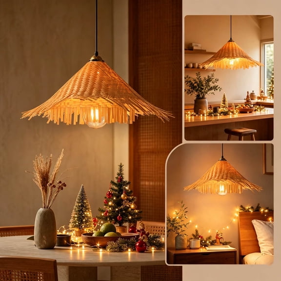 Woven Bamboo Lampshade Decorative Light Cover for Indoor Table and Floor Lamp, Softens Light for Living Room Bedroom Dining Room Interior
