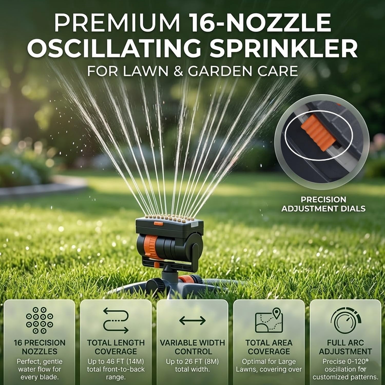 16-Nozzle Oscillating Sprinkler with Dual-Zone Sprinkler Water Timer Adjustable Lawn Sprinkler System Garden Watering Hose Connected Oscillating Lawn Sprinklers for Yard Patio Outdoor(*B+Timer)