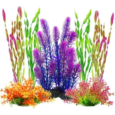 MyLifeUNIT Artificial Aquarium Plants Plastic Fish Tank Plants for Aquarium Decorations, Pack of 7 (Style B)