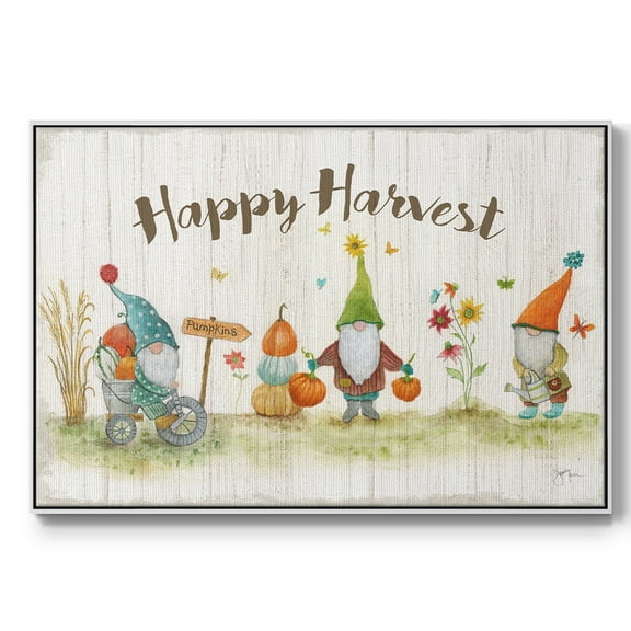 Gnome Harvest - Framed Gallery Wrapped Holiday Canvas - 17 x 25 - White Frame
